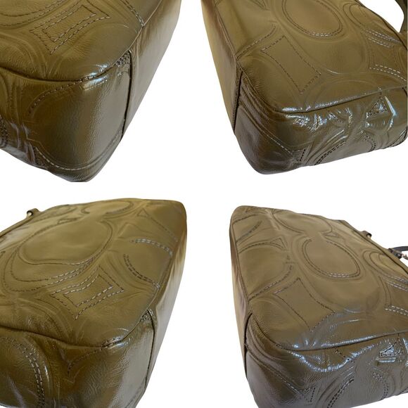 Coach Olive Green Embossed Patent Leather Tote / Shoulder Bag Medium Size - Picture 8 of 12